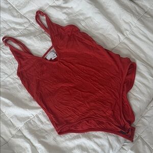 Ten Sixty Sherman Red V-Neck Stretch Bodysuit